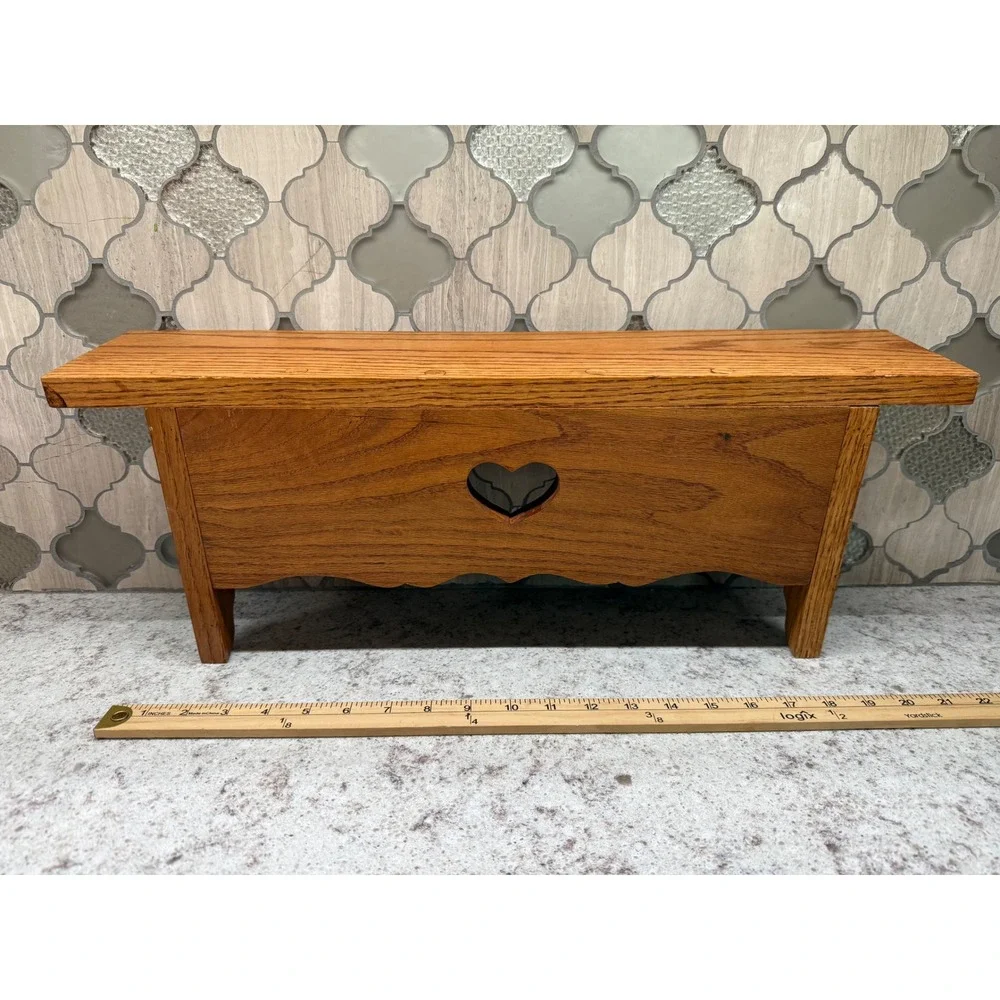 Vintage Oak Wood Wall Shelf Heart Cutout Farmhouse Floating Plate Display Rack